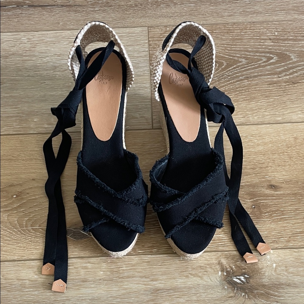 New Castañer Bluma Black Espadrille Wedge Sandals Sz 40